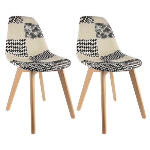 MELI - Lot de 2 Chaises Scandinaves Noires et Blanches