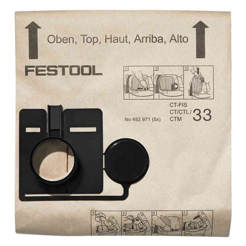 Festool 452971 sac filtre pour fis-ct/ctl/ctm 33/5 lot de 5 (import allemagne)