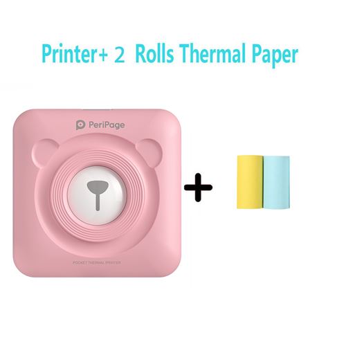 Imprimante thermique Peripage portable sans fil Bluetooth 58 mm avec 2 rouleaux de papier d'impression -Rose