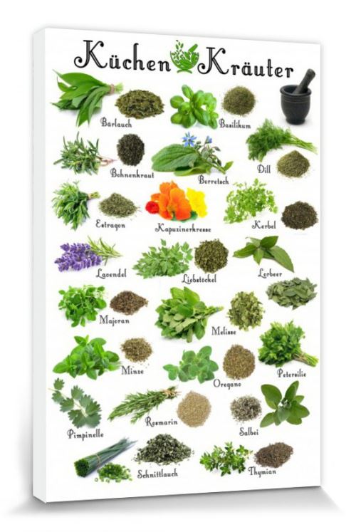 Cuisine Poster Reproduction Sur Toile, Tendue Sur Châssis - Herbes Aromatiques (120x80 cm)