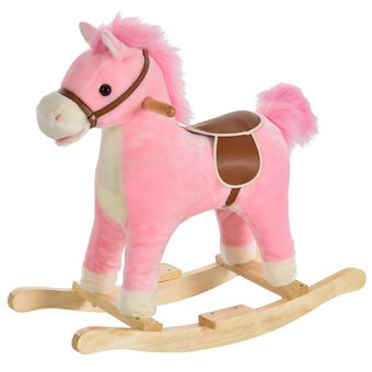 Cheval bascule selle grand confort peluche courte douce bois peuplier rose dim. 65L x 32 5l x 61H cm