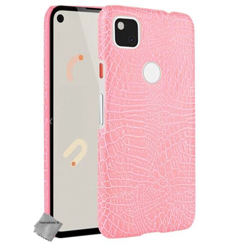 Coque rigide simili cuir crocodile pour Google Pixel 4a 4G avec verre trempe - ROSE - htdmobiles