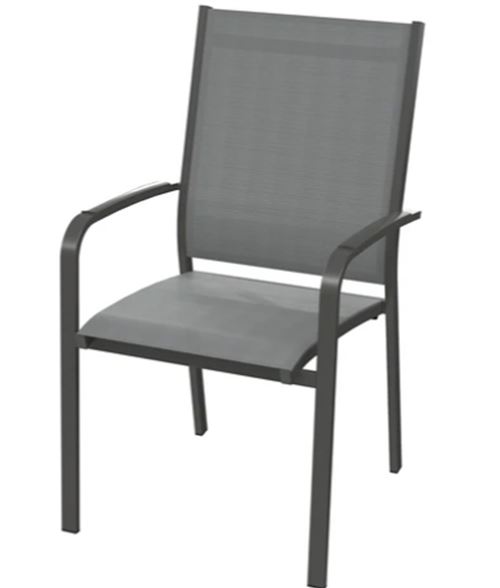 Fauteuil empilable de jardin en aluminium, gris/gris - 57 x 61 x 98 cm -PEGANE-