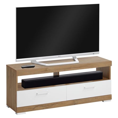 FMD Support TV/Hi-Fi Chêne antique et blanc brillant