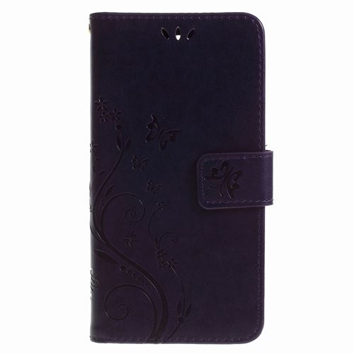 Etui en PU fleur papillon violet foncé pour votre LG K8/K9