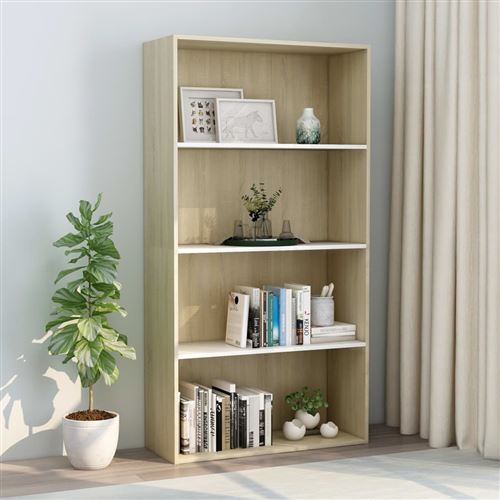 vidaXL Bibliothèque à 4 niveaux Blanc et chêne 80x30x151,5cm Aggloméré
