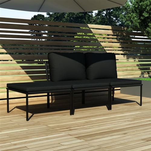 Vidaxl Noir Salon De Jardin 3 Pcs Avec Coussins Pvc - Image 1