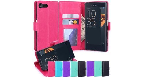 Sony xperia x compact housse coque etui de luxe portefeuille porte carte et billet type portefeuille rose