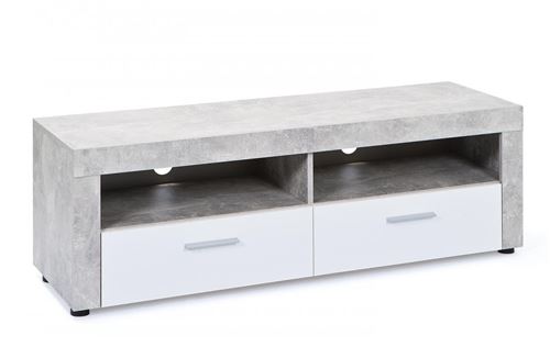 Meuble TV Hifi Vidéo rangement BETON 6.3 2 niches 2 tiroirs gris blanc