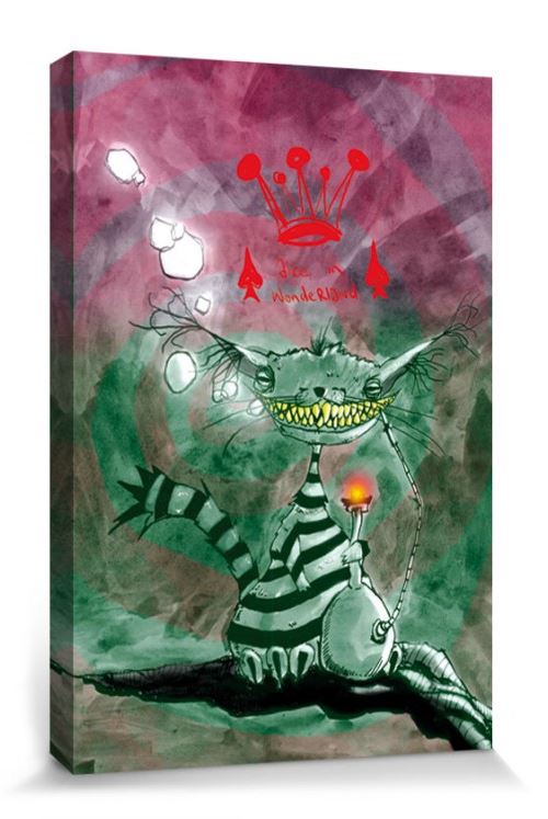 Art Urbain Poster Reproduction Sur Toile, Tendue Sur Châssis - Chat De Chester Au Pays Des Merveilles, Marcus Merget (120x80 cm)