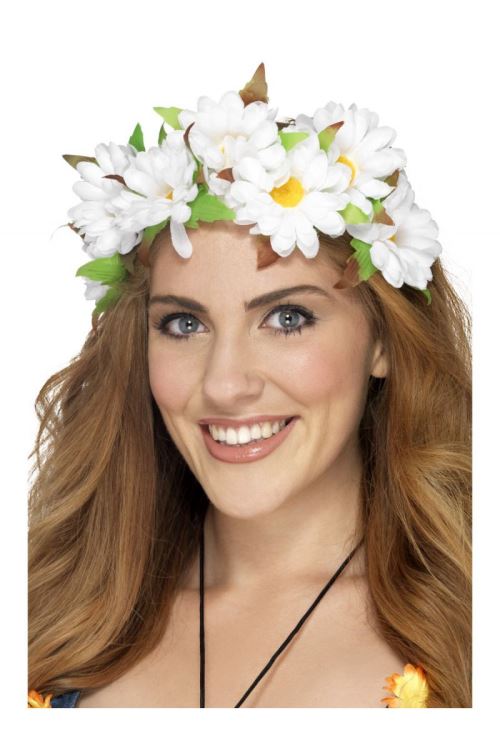 Serre Tête Hippie A Fleurs - Blanc - Taille Unique