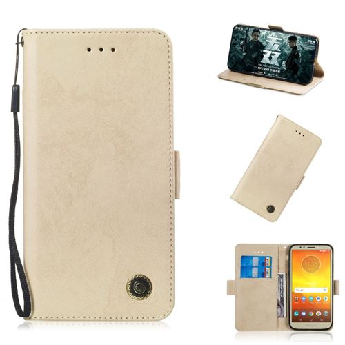 Etui en PU style rétro or pour votre Motorola Moto E5 Play (EU Version)