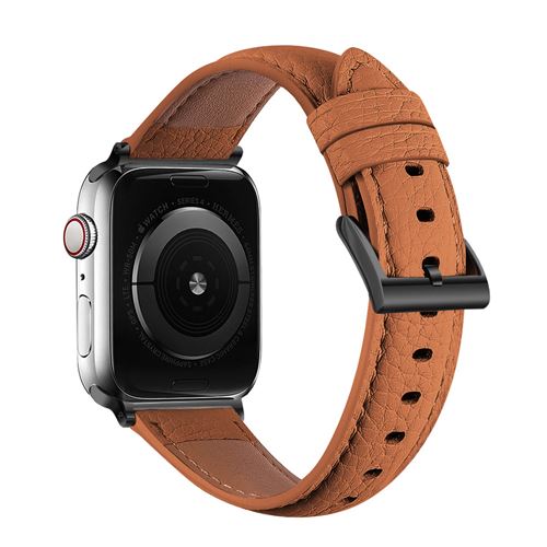 Bracelet de montre en cuir véritable simple pour Apple Watch Series 6/ SE/ 5/ 4 44mm - Marron
