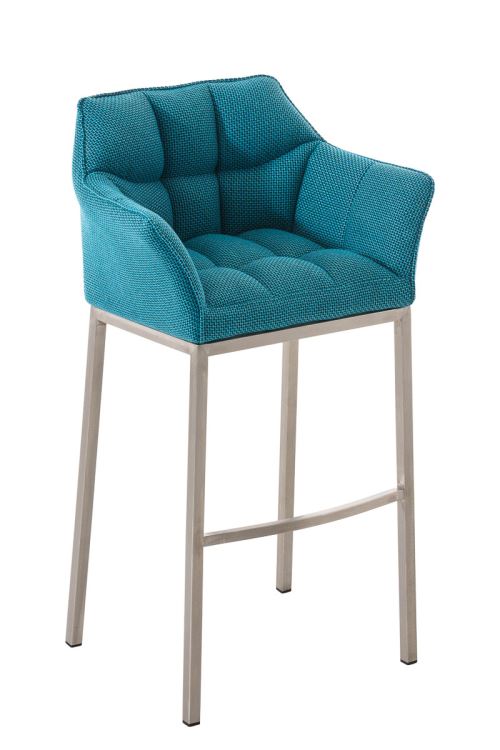 CLP - Tabouret de bar Damaso tissu turquois Acier affin&eacute;