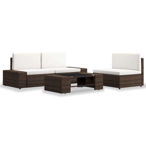 vidaXL Salon de jardin - 1 canapé + 1 fauteuil + 1 table basse - Résine tressée Marron