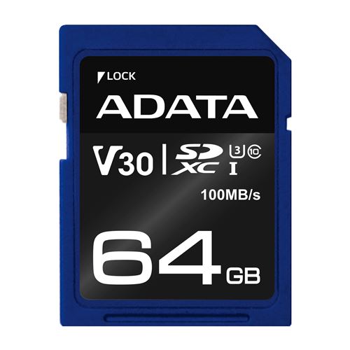 ADATA Premier Pro - Carte mémoire flash - 64 Go - Video Class V30 / UHS-I U3 / Class10 - SDXC UHS-I