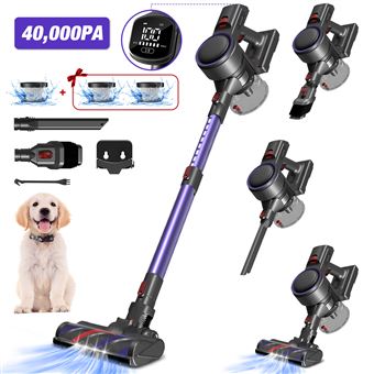 Aspirateur balai sans fil 35000Pa – Autonomie 40min – Éclairage LED – Brosse anti-enchevêtrement – Bac à poussière 1L