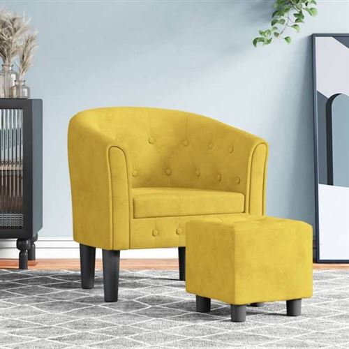 Fauteuil cabriolet avec repose-pied jaune velours vidaXL802319