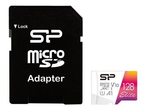 SILICON POWER Elite - Carte mémoire flash (adaptateur microSDXC vers SD inclus(e)) - 128 Go - A1 / Video Class V10 / UHS-I U1 / Class10 - microSDXC UHS-I