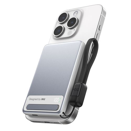 INIU MagPro Slim - Banque d alimentation sans fil - magnétique - 5000 mAh - 20 Watt - PD (24 pin USB-C) - sur le câble : USB-C - blanc