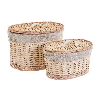 LOT VANNERIE CORBEILLE ET 11 SOUS ASSIETTES AVEC RANGEMENT