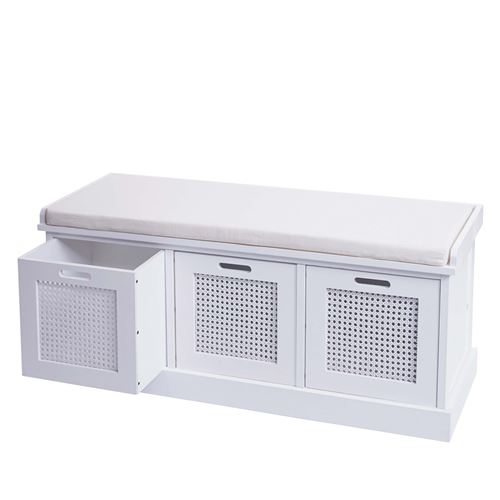 Banc rembourré MENDLER HWC-J49 47x110x40cm blanc rembourrage crème-blanc