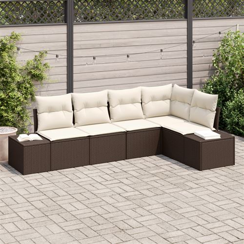 Non Communiqué Marron Ensemble De Canapés De Jardin 5 Pièces Avec Coussins Rattan Poly