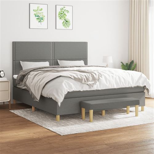 vidaXL Sommier à lattes de lit avec matelas Gris foncé 160x200cm Tissu3137086