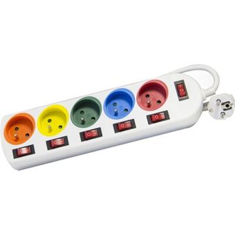 Bloc multiprise avec interrupteur et couleurs individuels 5 prises 2p+t  cordon 3g1. 5mm² - 1. 5m - Équipements électriques - Achat & prix