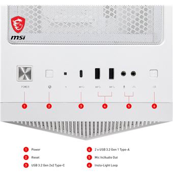 MSI MPG GUNGNIR 110R - MDT - ATX - panneau latéral fenêtré (verre trempé) - pas d'alimentation (ATX) - blanc - USB/Audio
