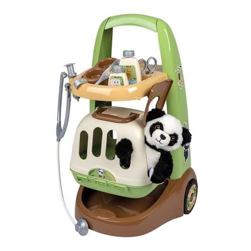 Non Communiqué Multicolore Smoby - Chariot Vétérinaire De Zoo - Peluche Panda - Nombreux Accessoires Inclus - Produit 2 En 1 : Cage De Transport - Fabrication