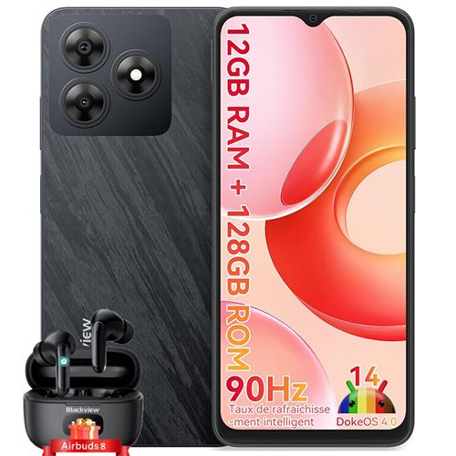 Blackview WAVE 8 Téléphone Portables 6.56 Android 14 ROM 128 Go Double SIM Noir avec Blackview Airbuds 8