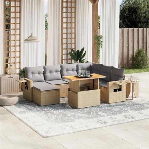 Vidaxl Beige Salon De Jardin 8 Pcs Coussin - Image 2