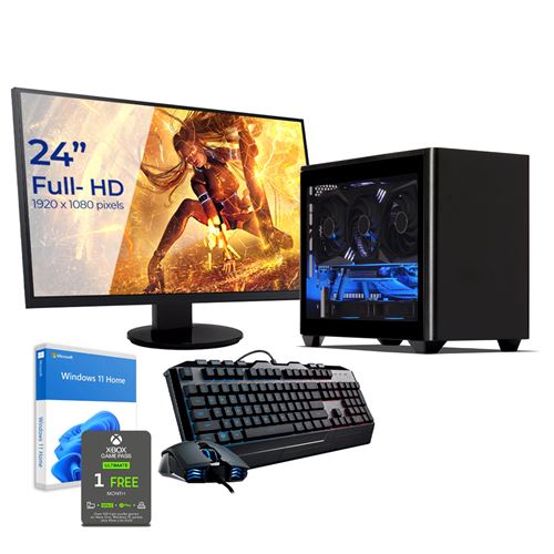 Sedatech Pack Mini-PC Gamer Watercooling • Intel i5-10400F • RTX 3060 • 16 Go RAM • 500Go SSD M.2 • 2To HDD • Windows • Moniteur 23.6