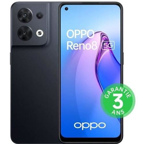 OPPO Smartphone Reno8 - 256Go - 5G - Noir Chatoyant (2022) - Reconditionné - Très bon état
