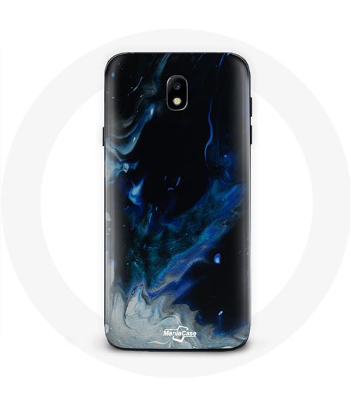 Coque Samsung Galaxy J3 2017 nuages de fumée multicolore de bleu gris et noir sur fond noir Maniacase