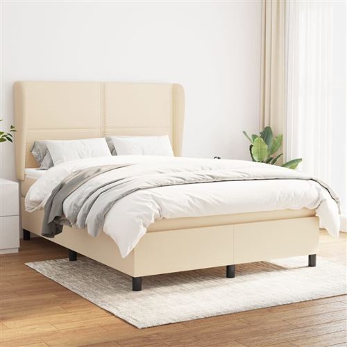 vidaXL Sommier à lattes de lit avec matelas Crème 140x200 cm Tissu3127890