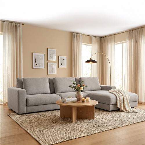 Canap&eacute; tissu angle droit gris clair venezia - 5 places