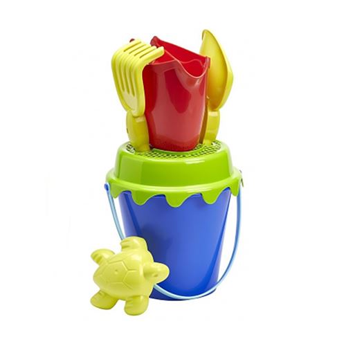 Sceau de plage garni arrosoir pelle râteau moule