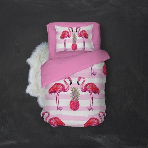 HOMEMANIA Pack oreiller et couette Flamingo 7 - Rose, blanc - 155 x 210 cm
