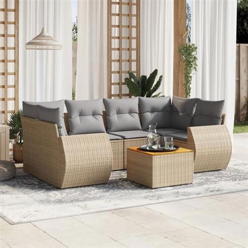 Non Communiqué Beige Salon De Jardin Modulable Vidaxl Rotin 7 Pieces X 70 X 69 6 Personnes
