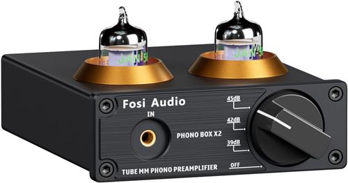 Fosi Audio Box X2 – Preamplificateur Phono pour Platines MM, Réglage de Gain, Tube Stéréo, Mini Hi-Fi avec Alimentation 12V