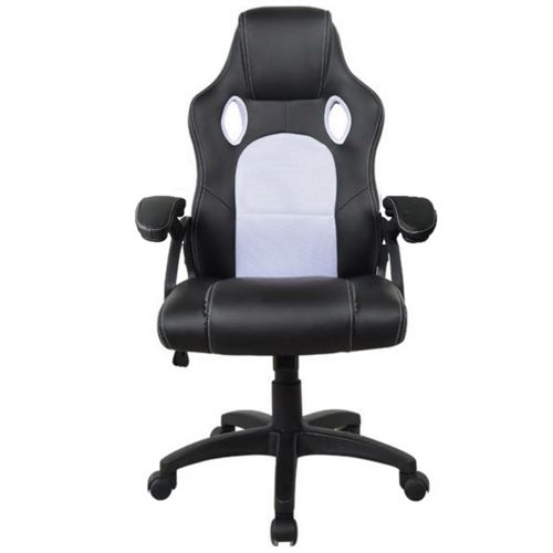 Chaise de jeu Enfants juniors - chaise de bureau - style jeu de course - noir et blanc