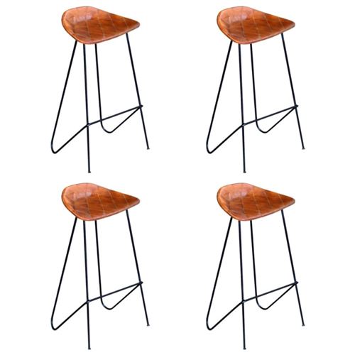 vidaXL Chaises de bar 4 pcs Marron Cuir véritable