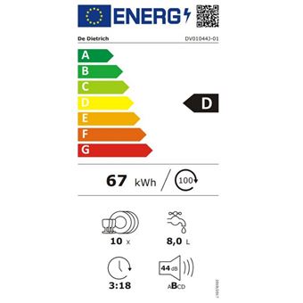 Lave-vaisselle 45cm 10 couverts 44db tout intégrable De Dietrich dv01044j