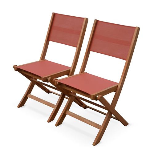 Sweeek Chaises de jardin en bois et textilène - Almeria Terracotta - 2 chaises pliantes en bois d'Eucalyptus huilé et textilène