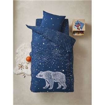 Parure Housse De Couette Details Phosphorescents Taie D Oreiller Enfant Ours Polaire Bleu Fonce 140x200 Taie 63x63 Vertbaudet Achat Prix Fnac