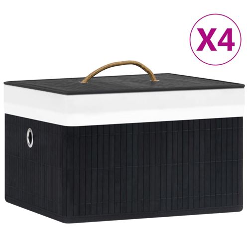 Vidaxl Noir Boîtes De Rangement En Bambou 4 Pcs - Image 2