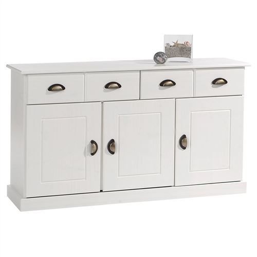 Buffet PARIS en pin massif, 3 portes et 2 tiroirs, lasuré blanc