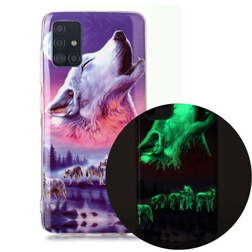 Coque en TPU noctilucent flexible lune et loup pour votre Samsung Galaxy A51 SM-A515